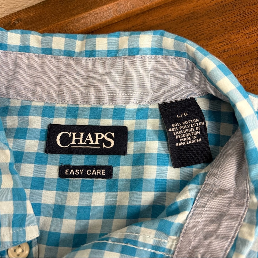 Chaps Blue Checkered Men's Short Sleeve Shirt. Easy Care. Size Large - Picture 6 of 8